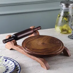 woodcarver Premium Sheesham Wood Chakla Belan Set with Stand – Roti/Chapati Maker Rolling Pin & Board-picture-24