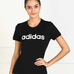 adidas Women Sporty Round Neck Cotton Blend Black T-Shirt-picture-25