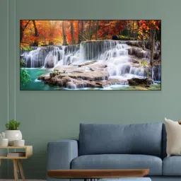nestroots Black Canvas Framed Autumn Cascade Nature's Vibrant Symphony Wall Painting(24X48 Inch)-picture-18