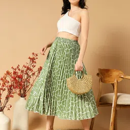 zwerlon Women Abstract A-line Light Green Skirt image 5