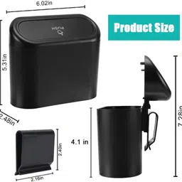 mrjv Car Trash Can With Lid Plastic Dustbin image 2