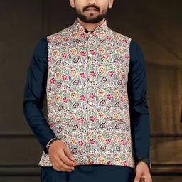 metro traders Men Cotton Blend Kurta Pyjama Ethnic Jacket Set image 4