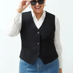maykr Black WaistCoat,Plus Size WaistCoat,Black WaistCoat,Cotton Blend WaistCoat,Casual WaistCoat,Office Wear WaistCoat,Women WaistCoat,WaistCoat07. image 2