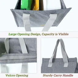 raycraft Blue Men & Women Hand-held Bag Minimalist Lunch Bag Navy with Grey Handles, 8.86 x 5.12 x 10.04 inches image 3