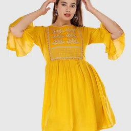 marisy Casual Bell Sleeves Embroidered Women Yellow Top image 1