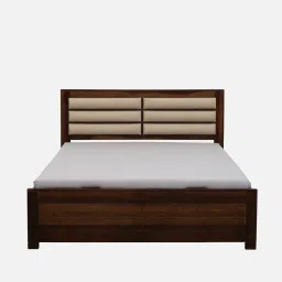 woodsworth from pepperfry Segur Sheesham Wood King Size Bed In Provincial Teak Finish With Padded Headboard Hydraulic Storage image 5