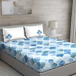 Blue Traditional 150 TC Cotton Queen Sized Bed Sheets with 2 Pillow Covers by GM Fabrics-picture-15