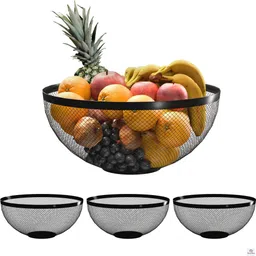 heart home 4 Pcs Metal Mesh Fruits & Vegetables Basket Bowl | Black Iron Fruit & Vegetable Basket-picture-22