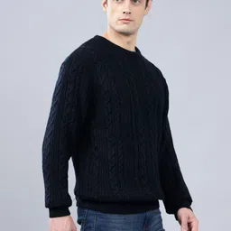 cantabil Men Self Design Round Neck Dark Blue Sweater image 3
