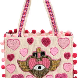 boho girl Women Pink, Beige Tote image 3