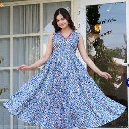 rd fab Women Fit and Flare Blue Ankle Length Dress-picture-15