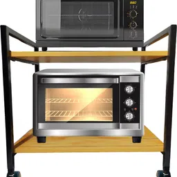 meena enterprises Multipurpose 2-Tier Wooden Shelf with 360°Wheels Heavy-Duty Microwave & OTGStand Wooden, Iron Kitchen Trolley-picture-31