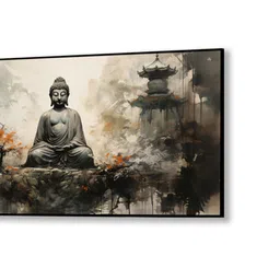 nestroots Canvas Framed Buddha in Tranquility on Rock Wall Painting image 4