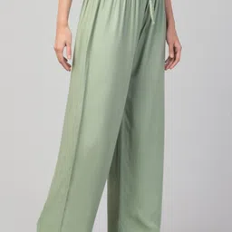 style prezone Women Relaxed Light Green Viscose Rayon Trousers image 4
