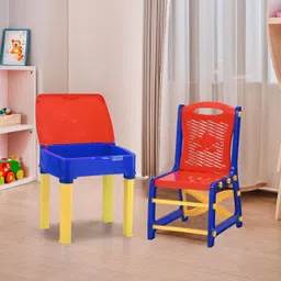 Collapsible Study Table & Chair Set With Storage For Stationary | Red & Blue Plastic Study Table-image-11