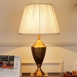 kapoor lampshades Orris Brass Table Lamp With Beige Cotton Shade image 1