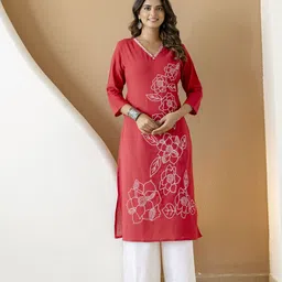 glam it up Women Embroidered Cotton Blend Straight Kurta-picture-28