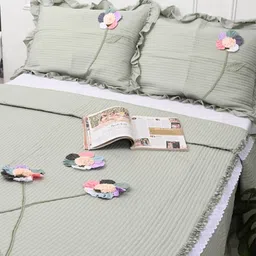 studiohmk Green Solid 1000 TC Cotton King Sized Bed Sheets with 2 Pillow Covers image 5