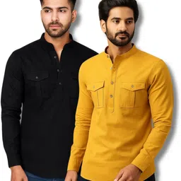 vimasuti Pack of 2 Men Solid Pure Cotton Straight Kurta-picture-24