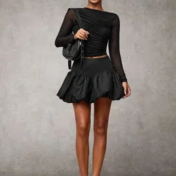 tabadtod Women Solid Regular Black Skirt image 5