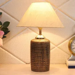 foziq Trento Beige Fabric Shade Night Lamp With Teracotta Base image 2