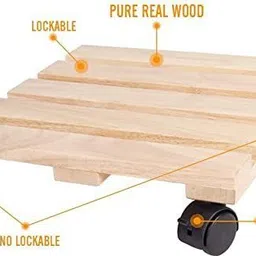 Incrizma Wooden Plant Stand with 4 Rolling Wheels(2 Lockable Caster Wheels) Garden Gnome image 3