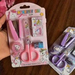 rockjon Rock Mini Stationary Scissor Stapler Combo Set Pack With 5 Item (Purple, Pink) Scissors-picture-37