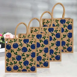 heart home Jute Blue Apple Grocery Bag|Shopping Bag with Handle|Pack of 4|Brown Grocery Bag-picture-12