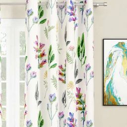 sej by nisha gupta White Floral Polyester 7 Ft Light Filtering Eyelet Door Curtains (Set of 2)-picture-0