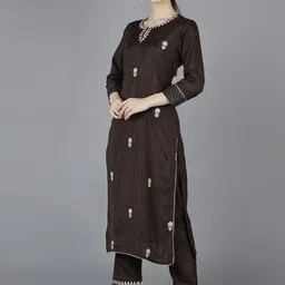AHIKA Women Ethnic Motifs Embroidered Kurta with Trousers & Dupatta image 3