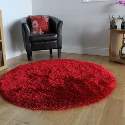 aaho decor Red Solid Polyester 5x5 Feet Machine Made Shaggy Round Carpet-picture-16