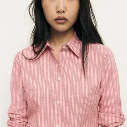 teesget Women Oversized Fit Striped Spread Collar Casual Shirt image 1