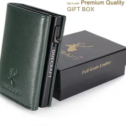 doecraft Men Casual, Formal Green, Black Genuine Leather, Aluminium RFID Wallet image 4