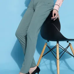 FITHUB Women Sharp Slim Fit High-Rise Lint Free Cotton Chinos Trousers image 2