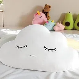 Cloud Plush Pillow, White Soft Fabric, Cute Sleeping Face Design, Kids - 12 cm-image-2