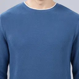 cantabil Men Self Design Round Neck Blue Sweater image 4