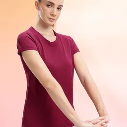 hrx by hrithik roshan Women Solid Round Neck Polyester Maroon T-Shirt-picture-23