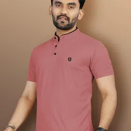 vebnor Men Solid Polo Neck Polyester Pink T-Shirt image 4