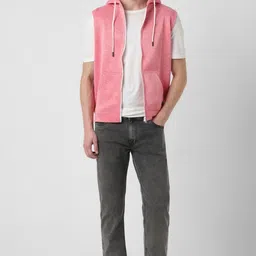 peter england Men Sleeveless Self Design Sweatshirt image 2