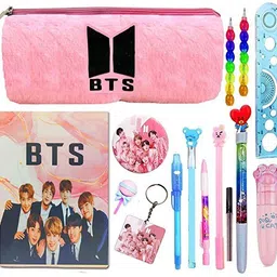 neel BTS Stationery Set for BTS Return Gifts for Birthday for Kids Stationery A5 Notebook Set for BTS Theme Return Gift Items for Pencil Box with All Stationary Art Canvas Pencil Box-picture-13