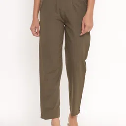 fabriko Women Regular Fit Brown Pure Cotton Trousers-picture-17