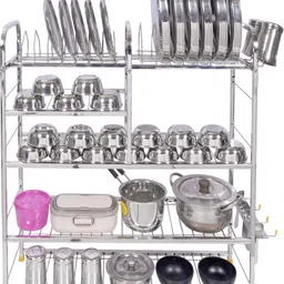 Utensil Kitchen Rack Heavy Material Kitchen Dish Rack | Plate Cutlery Stand | Kitchen Utensils Rack | Modern Kitchen Storage Stainless Steel Rack (31 x 30 ) INCH Steel-image-60