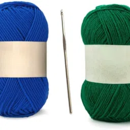 waaome Blue & Green Wool 200 Gm 100×2 + 1 Steel Kurusiya Art Knitting Yarn Thread(W38)-picture-38