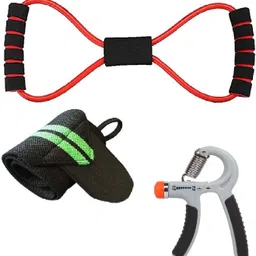 Set 2|Gun Hand Gripper1 Wrist Support Arm Band & 8 Shape 1-Tube for Gym Exercise Fitness Accessory Kit Kit-image-55
