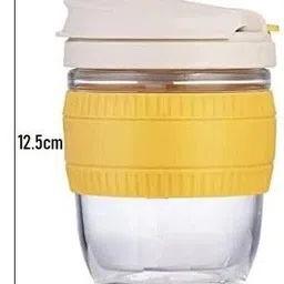 gr8india Borosilicate Glass Coffee Tea Sipper Silicone Sleeve Leak Proof 320ml-1pc Ceramic Coffee Mug image 4