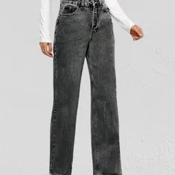 amar denim Women Straight Fit Mid Rise Black Jeans-picture-22