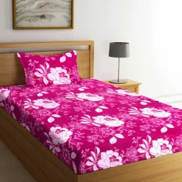 Pink Floral 300 TC Poly Cotton 1 Single Bedhseet with 1 Pillow Cover by Arrabi-picture-17
