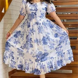 nautiful Women Floral Print Georgette Flared Kurta image 1