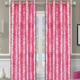 romee Pink Polyester Floral 7FT Light Filtering Eyelet Door Curtains (Pack of 2)-picture-15
