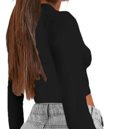 theblazzee Casual Regular Sleeves Solid Women Black Top image 2